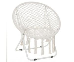 Outsunny Loveuse Fauteuil Rond de Jardin Fauteuil Lune papasan Pliable Grand Confort macramé Coton Polyester Beige