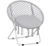 Outsunny Loveuse Fauteuil Rond de Jardin Papasan Pliable Macramé Gris