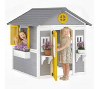 Outsunny Maison de jeu pour enfant en bois d'extérieur avec fenêtre, porte | Étagère à fleurs, bac à plantes, abri de jardin, pour enfants de 3 à 8 ans