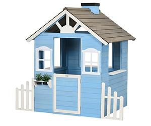 Outsunny Maison Enfant Exterieur cabane de Jeu pour Enfant - Maison de Jardin en Bois avec Porte et fenêtres de 3 à 7 Ans - dim. 151L x 112.5l x 142H cm Bleu