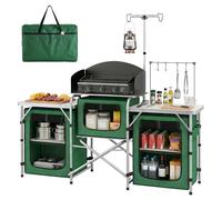 Outsunny Meuble de cuisine Camping Armoire de camping pliable avec tables Armoires Crochets Structure en aluminium Poteau de lumière réglable Pare-vent et sac de transport pour camping 172 x 48 x 130