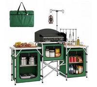 Outsunny Meuble de Cuisine pour Camping Pliable avec 3 Plans de Travail 4 Crochets Poteau de Lampe et Sac de Transport 172x48x119 cm Vert