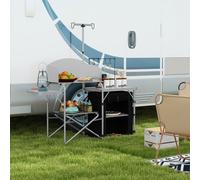 Outsunny Meuble de Cuisine pour le camping avec rangement, table d'extérieur pliante portable en aluminium avec sac de transport