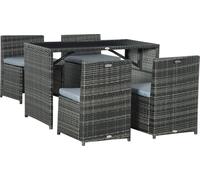 Outsunny Meuble de jardin en poly rotin 5 pièces Ensemble de jardin Canapé Garniture Acier Gris