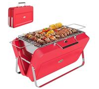 Outsunny Mini barbecue portable au charbon de bois avec coque de valise, barbecue de table pliable pour jardin, camping, pique-nique, fête, rouge