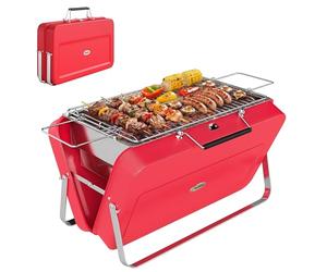 Outsunny Mini barbecue portable au charbon de bois avec coque de valise, barbecue de table pliable pour jardin, camping, pique-nique, fête, rouge