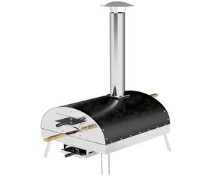 Outsunny Mini four à pizza extérieur portable avec pierre réfractaire Ø33 cm, manches en bois, thermomètre et plateau rotatif pour jardin, terrasse, camping, patio