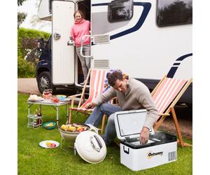 Outsunny Mini Réfrigérateur Électrique 18L 12/24V jusqu'à -20℃ Réfrigérateur et Congélateur à Compression pour Voiture avec Lumière LED et Poignées Pliables Faible Consommation d'Énergie pour Maison C