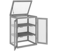 Outsunny Mini Serre 3 Niveaux Toit ouvrant à Double Porte Sapin teinté Bois Polycarbonate dim. 58L x 44l x 78H cm