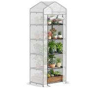 Outsunny Mini Serre 5 Niveaux avec Couverture PE 69x49x193cm Blanc/Gris