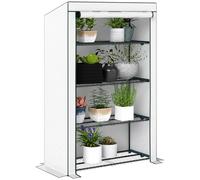 Outsunny Mini Serre adossée à 4 Niveaux avec Housse en polyéthylène renforcé, Petite Serre Portable avec Porte Enroulable, Bordure Verte, 110 x 50 x 171 cm, Vert