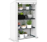 Outsunny Mini Serre adossée à 4 Niveaux avec Housse en polyéthylène renforcé, Petite Serre Portable avec Porte Enroulable, Bordure ourlée Grise, 110 x 50 x 171 cm, Gris