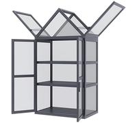 Outsunny Mini Serre de Jardin en Polycarbonate Cadre en Bois 3 Niveaux dim. 70L x 42l x 132H cm Double Porte aération réglables - Gris