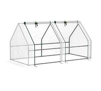 Outsunny Mini Serre de Jardin Mini Serre Tunnel 180L x 90l x 90H cm Toit Pointu Acier PE Haute densité 140 g/m² Anti-UV 2 fenêtres avec Zip enroulables Blanc