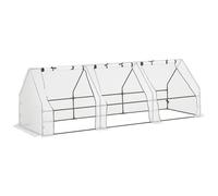 Outsunny Mini Serre de Jardin Mini Serre Tunnel 270L x 90l x 90H cm Toit Pointu Acier PE Haute densité 140 g/m² Anti-UV 3 fenêtres avec Zip enroulables Blanc