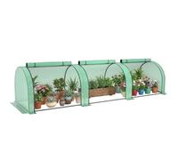 Mini Serre de Jardin tunnel - Outsunny - 3,5 x 1 x 0,8 m - Acier PE Haute densité 140 g/m² - 3 portes nroulables - vert
