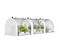 Outsunny Mini Serre de Jardin Mini Serre Tunnel Serre à tomates 3 x 1 x 0,8 m Acier PE Haute densité 140 g/m² Anti-UV 3 Portes avec Zip enroulables Blanc