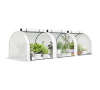 Mini Serre de Jardin tunnel - Outsunny - 3 x 1 x 0,8 m - Acier PE Haute densité 140 g/m² - 3 portes nroulables - Blanc