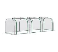Outsunny Mini Serre de Jardin Mini Serre Tunnel Serre à tomates 3L x 1l x 0,8H m Acier PVC Haute densité Anti-UV 3 fenêtres avec Zip enroulables Vert et Transparent