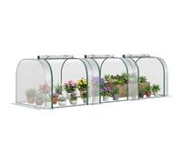 Outsunny Mini Serre de Jardin Tunnel 3 Portes 3x1x0,8m Acier Transparent | Mini Serre Tunnel, Acier, Plastique Haute Densité, 3 Portes avec Zip Enroulables