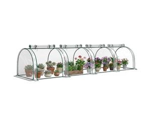 Outsunny Mini Serre de Jardin Tunnel Acier 3,95x1x0,8m Vert et Transparent | Serre à Tomates, PVC Haute Densité Anti-UV, 3 Fenêtres avec Zip Enroulables