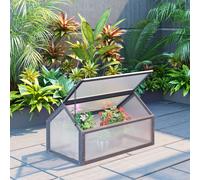 Outsunny Mini serre, Serre compacte en bois, Panneaux en polykarbonat, Ouverture de ventilation, 90L x 52l x 49,5H cm, Gris