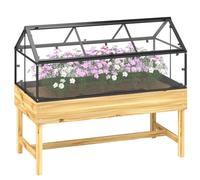 Outsunny Mini Serre sur Pieds - jardinière surélevée - dim. 120L x 60l x 103H cm - Double Toit ouvrable Panneaux de Polycarbonate, Acier, Bois Sapin traité