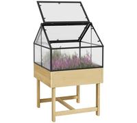 Outsunny Mini Serre sur Pieds - jardinière surélevée - dim. 60L x 57l x 103H cm - Double Toit ouvrable Panneaux de Polycarbonate, Acier, Bois Sapin traité
