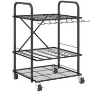 Outsunny Organisateur d'outils de Jardin avec 9 Crochets, Support à Outils de Jardin 40 Compartiments, Porte-Outils de Garage en métal sur roulettes pour sécateurs, pelles, râteaux, Noir