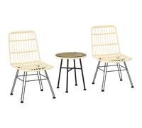 Outsunny Outsunny Ensemble bistro de jardin 3 pièces 2 chaises + table basse ronde verre trempé 2 coussins crème BLANC