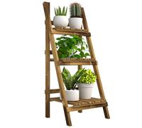 Outsunny Outsunny Étagère à fleurs support plantes interior supports de pots porte plante 3 niveaux pliable bois de sapin 40 x MARRON