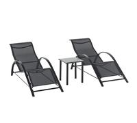 Outsunny Outsunny Lot de 2 bains de soleil chaise longue design contemporain table basse plateau verre trempé textilène noir noir