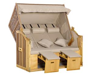 Outsunny Panier de Plage 3 Places Transat avec Toit 2 Tables Pliantes Repose-pied Chaise Longue Dossier Réglable XXL Rotin Synthétique Naturel 150 x 79 x 160 cm