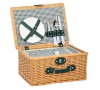 Outsunny Panier Pique Nique en Osier pour 2 Personnes, Panier Picnic avec Compartiment Isotherme et Couverture de Pique-Nique imperméable, poignée de Transport, pour Camping randonnée BBQ, Marron