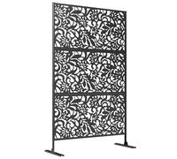 Outsunny Panneau Brise Vue décoratif Extérieur Claustra Décoratif Jardin 3 Panneaux à Motif Floral paravent extérieur avec Support en Acier galvanisé 122 x 45 x 198 cm, Noir