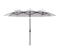 Outsunny Parapluie de jardin doublement inclinable avec ouverture à manivelle, parapluie d'extérieur avec 3 prises d'air et 12 lattes en acier, 3x1,5x2,2 m, crème