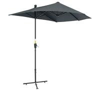 Outsunny Parapluie mural double croissant 2x1.9 m avec ouverture à manivelle, parapluie de jardin avec 7 lattes, support transversal en acier et 180g/㎡ polyester, résistant aux UV, gris