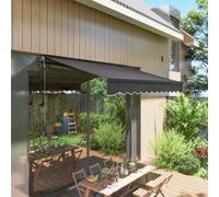 Outsunny Parasol à bras articulé avec manivelle électrique réglable en hauteur Gelenkarmmarkise 300 cm de large Gris foncé