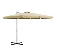 Parasol déporté carré inclinable manivelle avec piètement croix alu beige