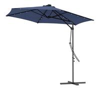 Outsunny Parasol de balcon, diamètre : 290 cm, avec protection UV, LED, pied en croix, avec housse de protection, pour jardin, acier, bleu foncé, bleu, Ø290 x 260H cm