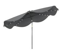 Outsunny Parasol de jardin 32 lumières LED solaires inclinable jusqu'à 45° avec 8 baleines imperméables et grilles de ventilation pour patio, balcon Ø 292 x 254 cm, gris foncé, 292x292x248 cm