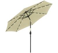 Outsunny Parasol de jardin avec 32 lumières LED solaires Ø265 x 233 cm Parasol inclinable avec manivelle et poteau en acier pour terrasse patio extérieur, beige