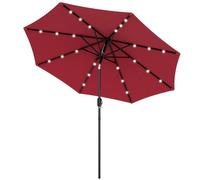 Outsunny Parasol de jardin droit Lumineux octogonal inclinable Ø 2,7 m Parasol LED Solaire métal Polyester Haute densité 180 g/m² rouge bordeaux