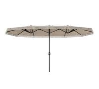 Outsunny Parasol de jardin exterieur, parasol double rectangulaire 4,5 x 2,65 x 2,6 m avec ouverture fermeture manivelle et franges, toile 180 g/m², pour piscine, terrasse, balcon, crème