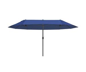 Outsunny Parasol de jardin exterieur parasol double rectangulaire 4,6L x 2,7l x 2,4H m avec ouverture fermeture manivelle, cadre en acier, toile 180 g/m², parasol pour balcon, piscine, bleu