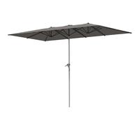 Outsunny Parasol de jardin extérieur, parasol double rectangulaire 451 x 264 cm avec ouverture fermeture manivelle, toile polyester 200 g/m², parasol pour balcon, piscine, terrasse, gris foncé
