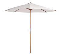 Outsunny Parasol de jardin extérieur rond Ø 2,7 x 2,5 m parasol droit avec ouverture fermeture manivelle, mât en bois, toile 180 g/m² protection Anti-UV, pour balcon, piscine, terrasse, beige