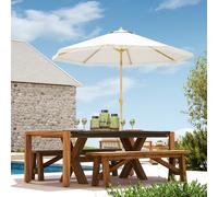 Outsunny Parasol de jardin inclinable parasol avec manivelle à franges style bohème 8 baleines Ø 265 x 244 cm blanc