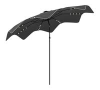 Outsunny Parasol de jardin manuel avec 32 lumières LED solaires, 8 baleines, angle réglable, imperméable et grilles de ventilation pour patio, balcon Ø292 x 248 cm, gris foncé, 292x292x248 cm