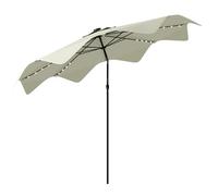 Outsunny Parasol de jardin manuel avec 32 lumières LED solaires, 8 baleines, imperméable et grilles de ventilation pour patio, balcon Ø292 x 248 cm, Crème, 292x292x248 cm